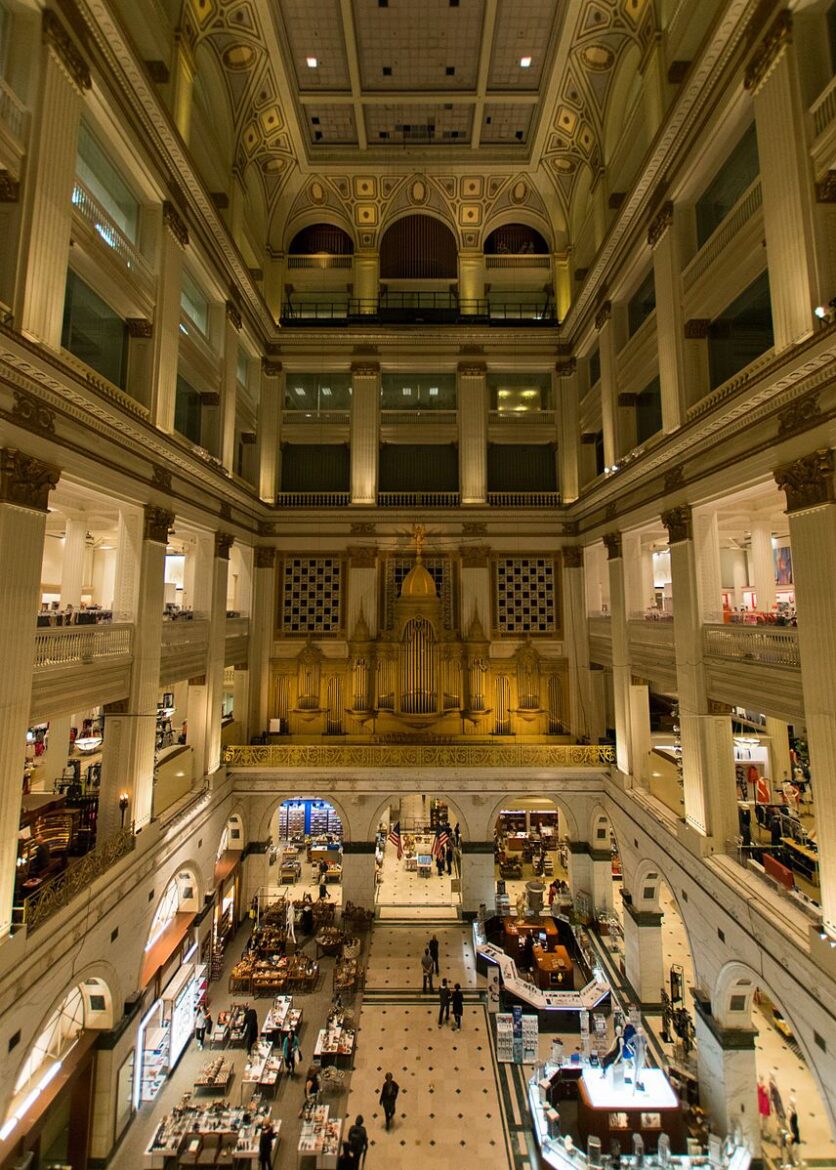 Inside of Macy's in Center City overlooking the famous Wanamaker Organ inside
