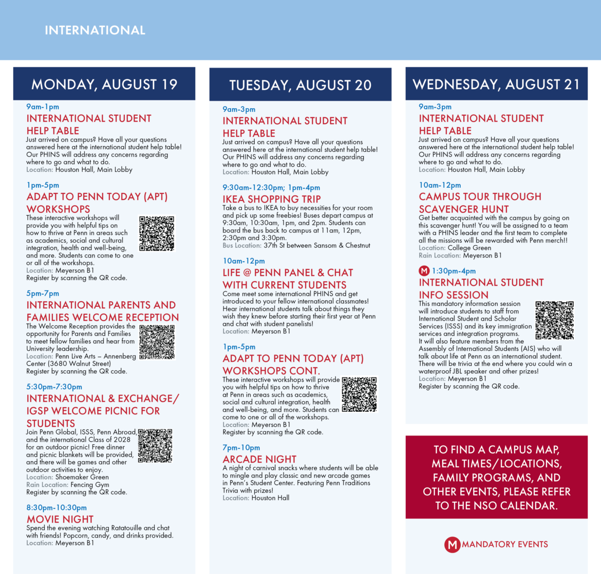 International Student Orientation 2024 Schedule