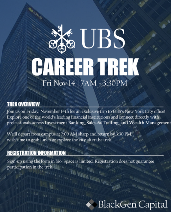 BlackGen Capital x UBS Career Trek flyer